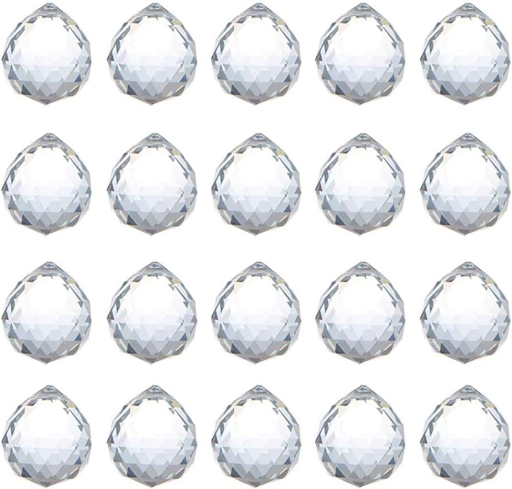20mm Clear Feng Shui Crystal Ball Prisms Pendant Suncatcher Hanging Faceted Prism Balls, Pack of 20
