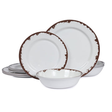 Melamine Dinnerware Farmhouse Plates and Bowls Set for 4-Off White