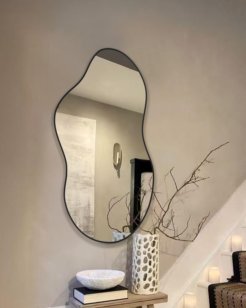 Black Asymmetrical Wall Mirrors Irregular 20×36 Inch Abstract Mirror