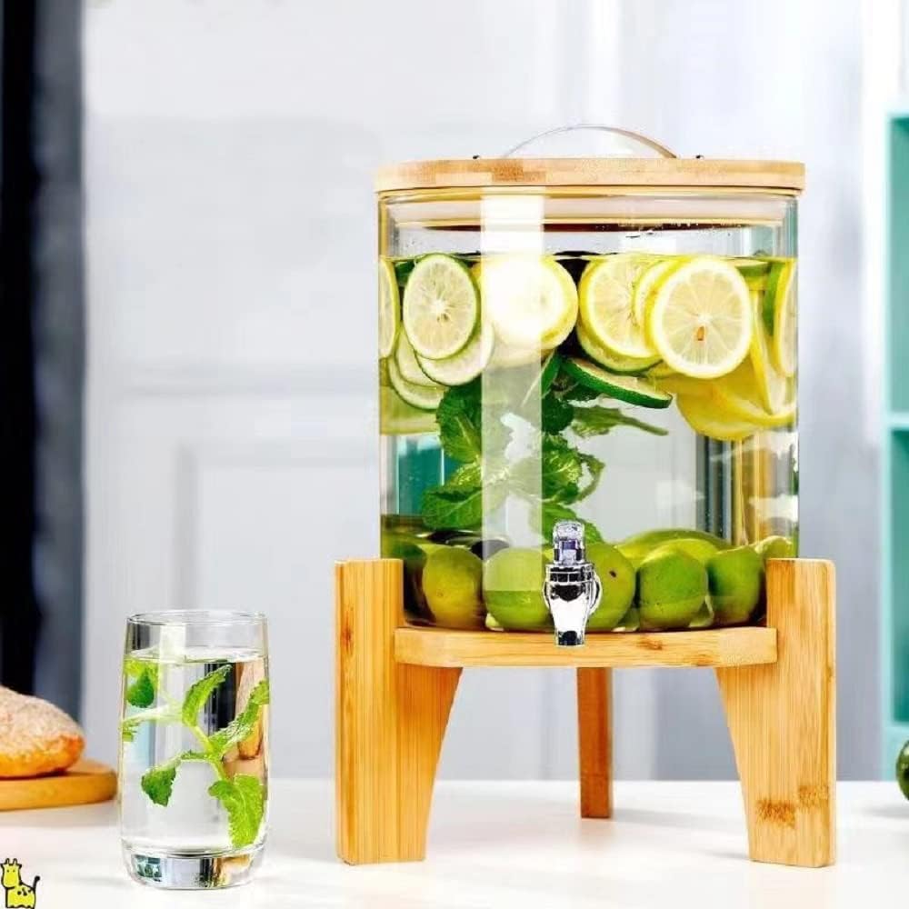 Drink Dispenser,Water Dispenser And Beverage Dispenser Stand. Fit Max 8.3 Inch Diameter - Natural Bamboo Wood