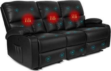 Home Theater Seating,RV Recliner Sofa with Massage and Heat,Manual RV Recliner Loveseat with USB/Cup Holders