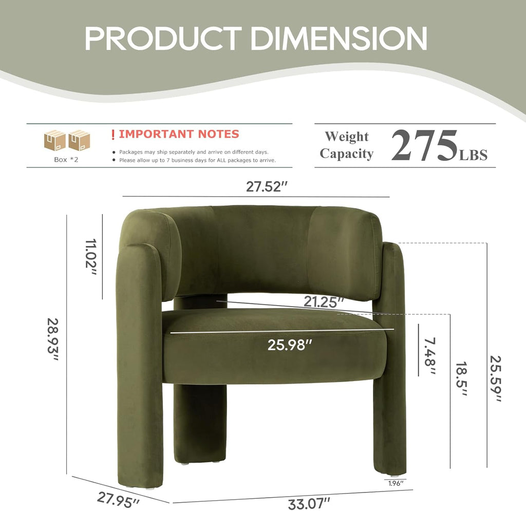 Modern Velvet Accent Chair Set of 2, Upholstered Barrel Chairs, Comfy Side Arm Chairs with 3 Legs , Reading, Green