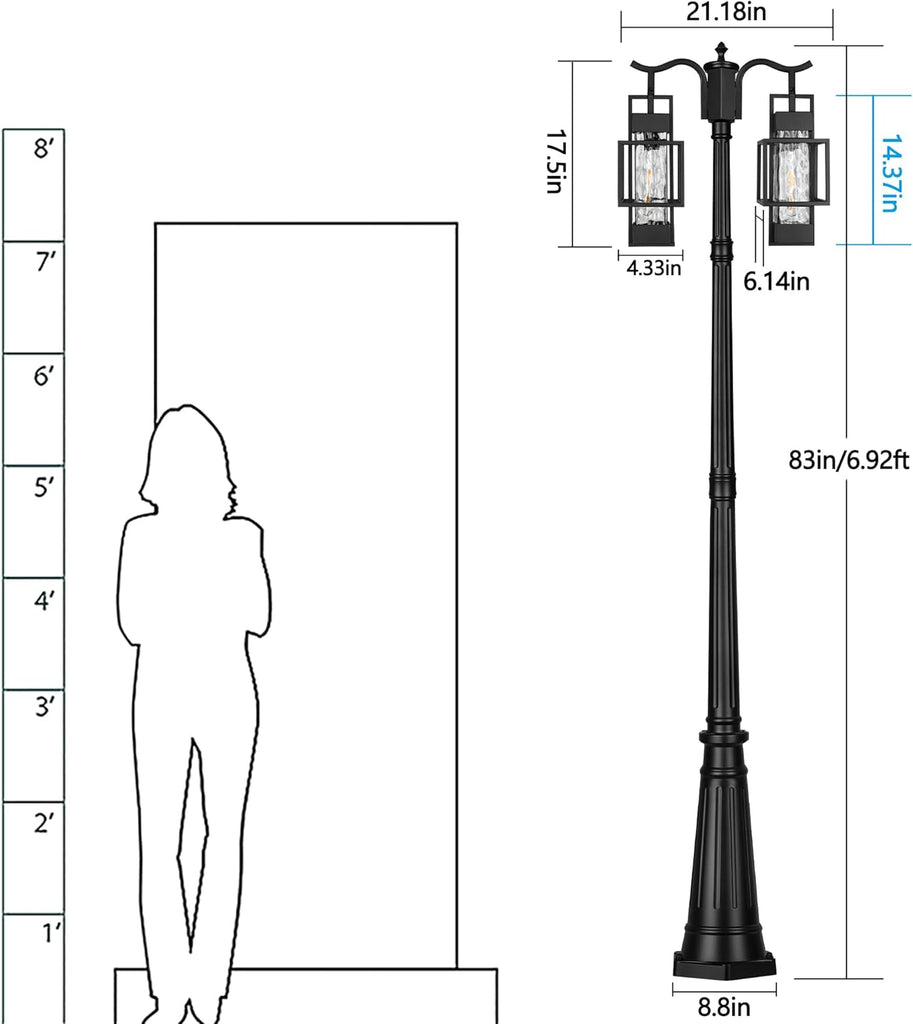 Modern Outdoor Lamp Post Light 2-Head, Hardwired Street Light Post for Outside Metal Pole Light Outdoor Lighting with