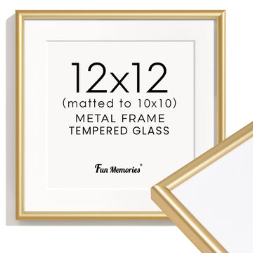 12x12 Gold Picture Frame, Square 12 x 12 Photo Frame for Wall Gallery, Metal Picture Frame 12x12 with Real Glass