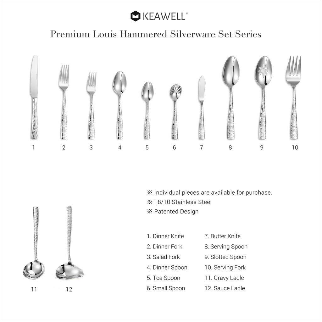 Premium Louis Hammered 20/45/65-Piece Silverware Set (65)
