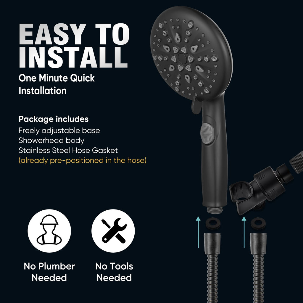 9 Spray Modes Handheld Shower Head, Water-Saving, Matte Black