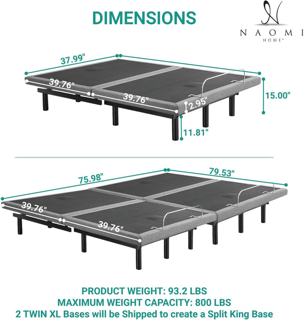 Idealbase Split King Adjustable Bed Base with Massage