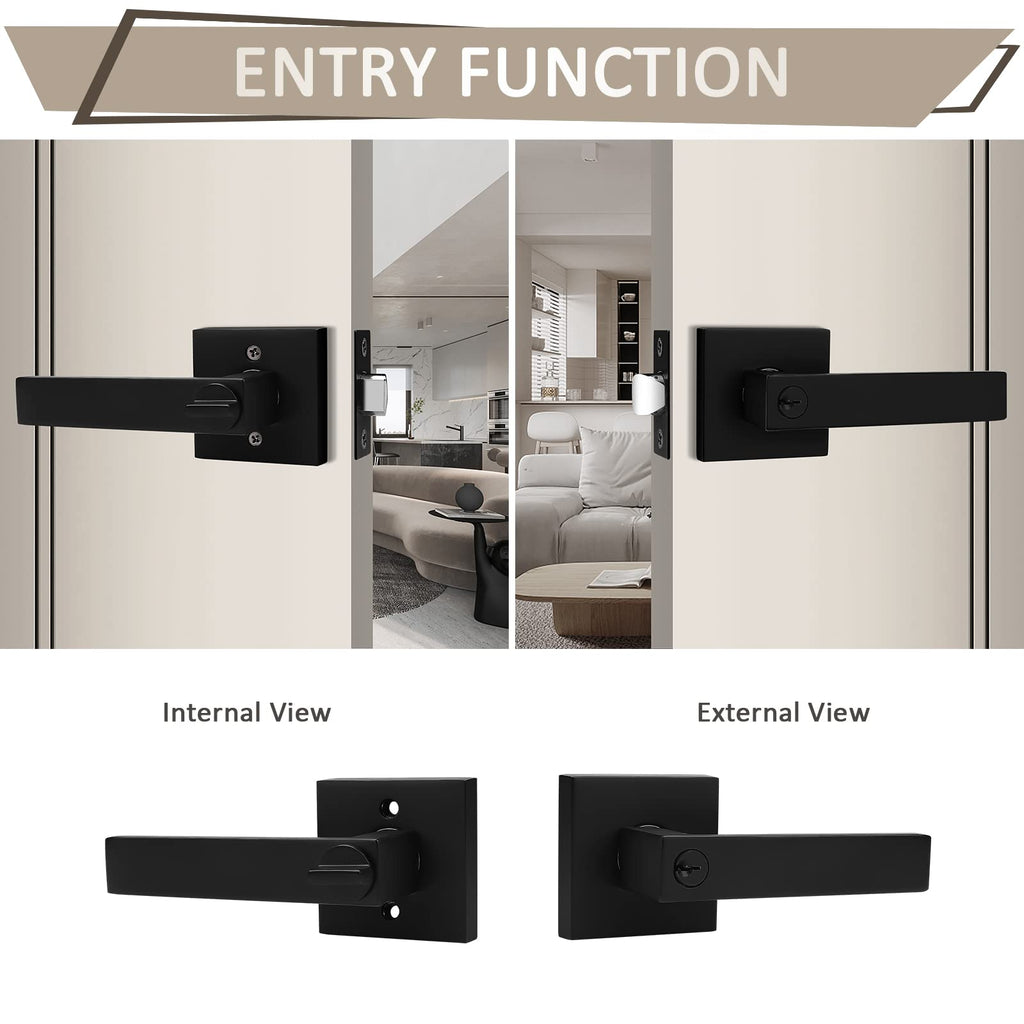 5 Pack Black Door Levers Interior Bedroom Entrance Door knobs Door Lock Set One Keyway Entry Keyed Alike Same Key