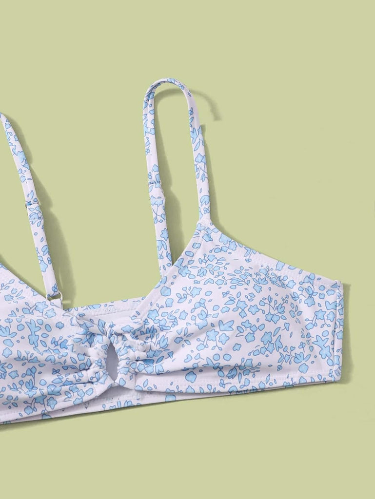 Girls' 2 Piece Ditsy Floral Print Triangle Bikini Swimsuit