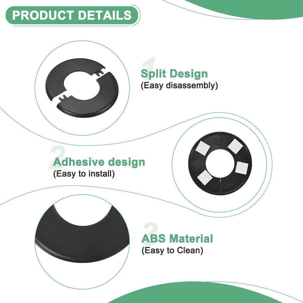 4-Pack Wall Split Flange, for 2 Inch/50mm OD Pipe ABS Escutcheon Plate Round Self-Adhesive Plumbing Cover Plates for