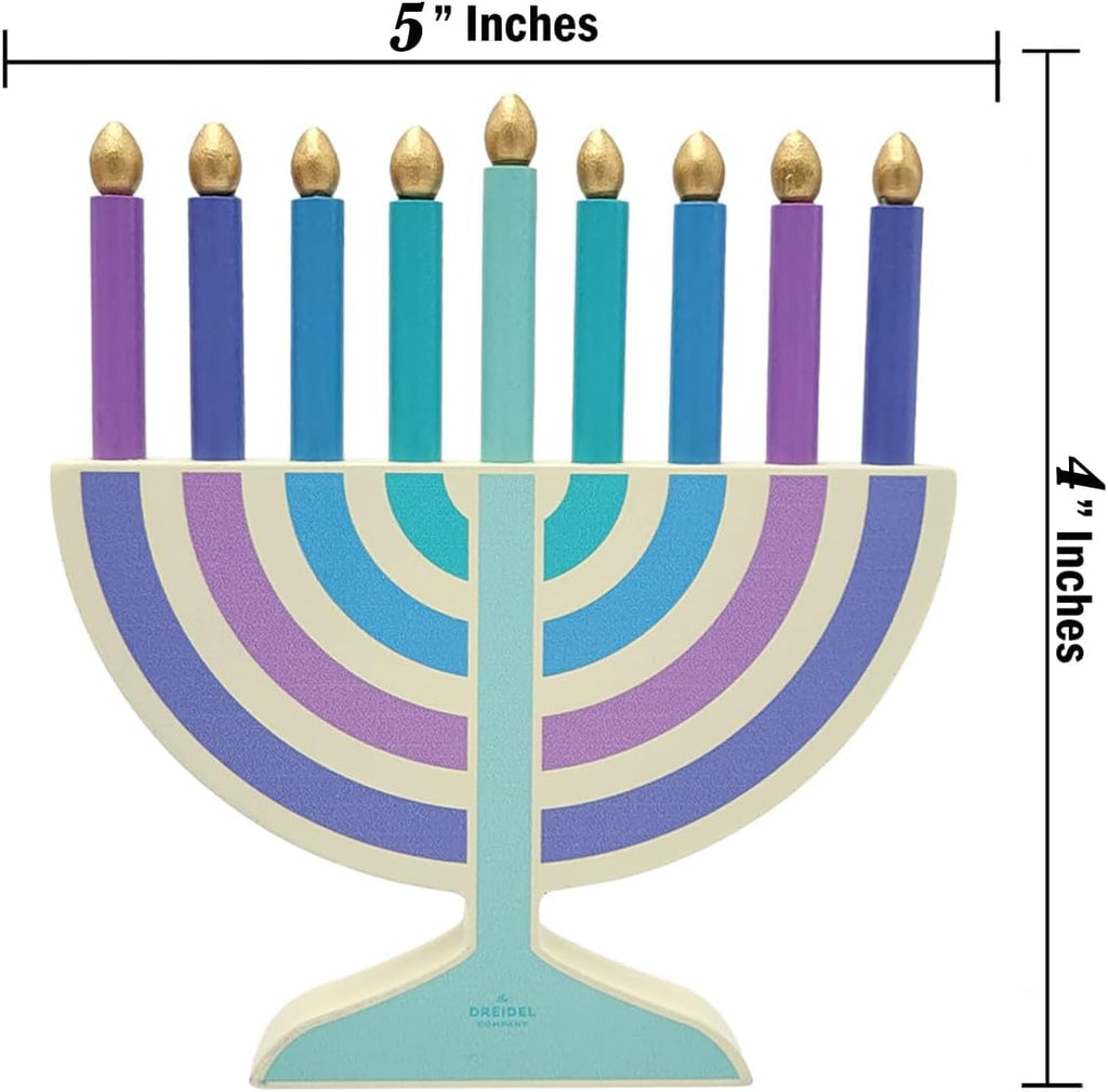 Mini Pastel Hanukkah , 2-Pack 5" Inch Children Wooden Chanukah Set with Removable Wooden Candles, 3" Inch Dreidel - Set of 2