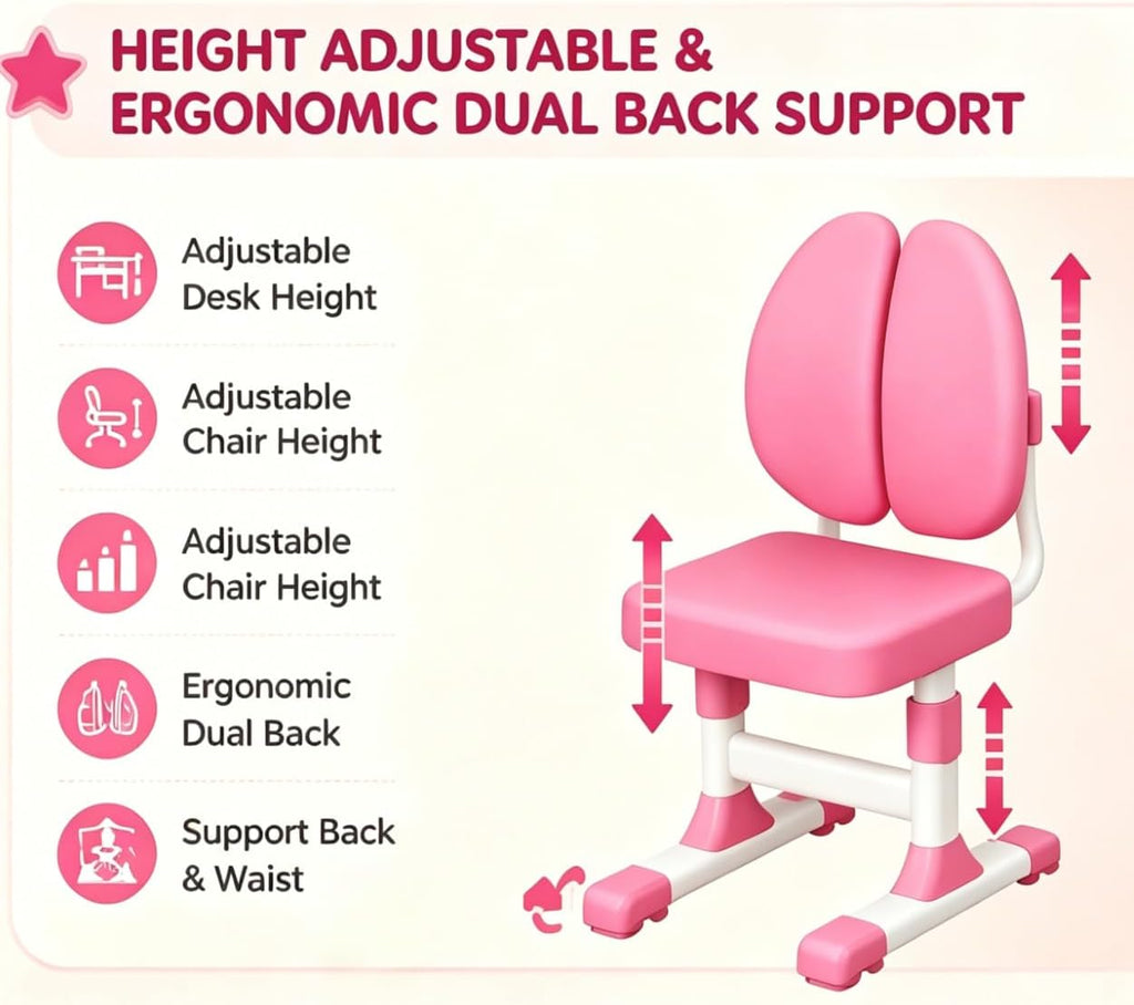 Kids Desk and Chair Set, Height Adjustable Children Study Table and Chair