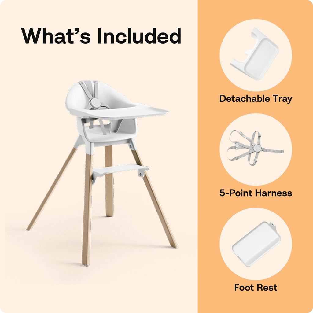 Clikk High Chair, Fjord Blue - All-in-One High Chair with Tray + Harness - Light, Durable & Travel Friendly