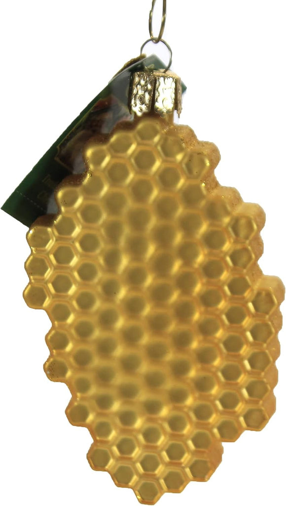 Honeycomb Glass Blown Ornament, Handcrafted Holiday Decoration, Bee Collection