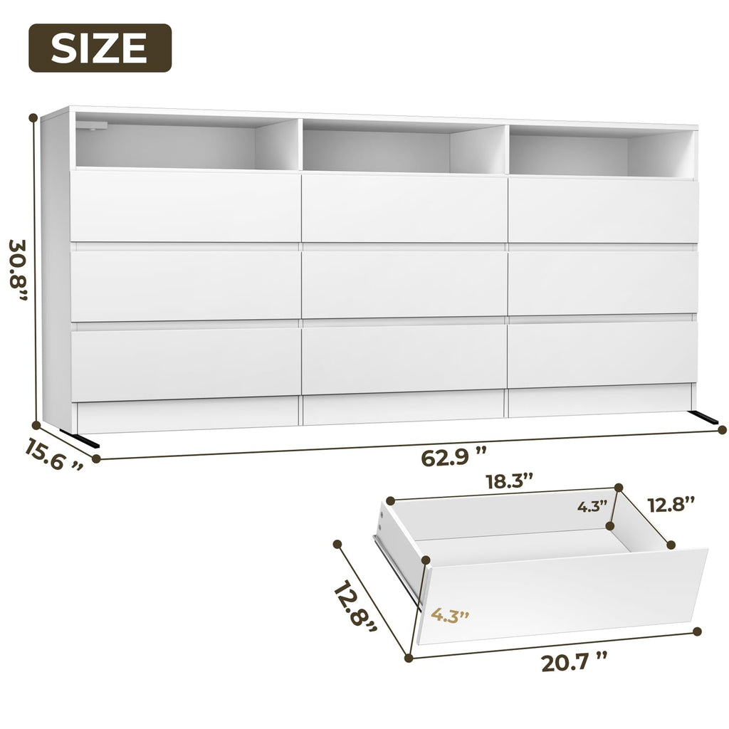 9 Drawer Dresser with Power Outlet and LED Light