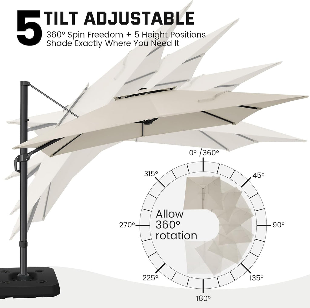 Outdoor Patio Umbrella - 10ft Cantilever Umbrella Heavy Duty Offset Umbrellas with Stand - Beige