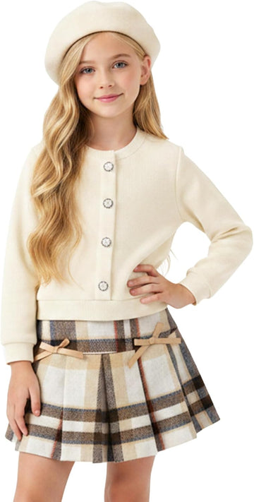 Girl Skirt Set Knit Sweater Pleated Skirt Birthday Outfit