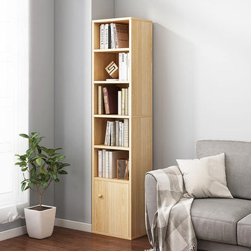 Narrow Corner Bookcase with Door - Oak 59" Tall Gap Storage Cabinet