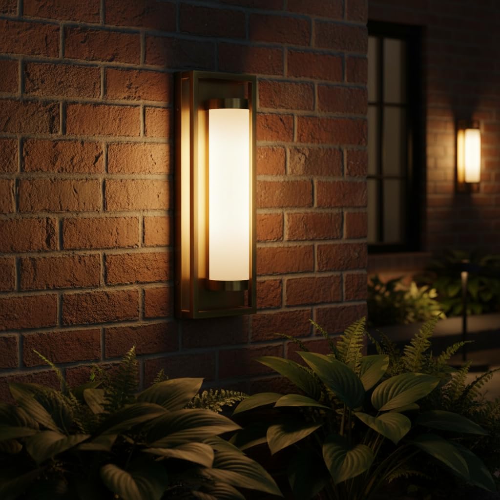 Modern LED Dusk to Dawn Outdoor Wall Sconce, Brushed Antique Brass
