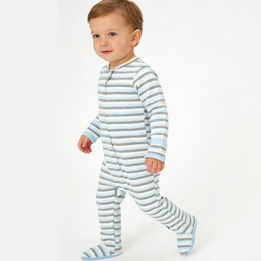 Baby Footie Pajamas Cotton with Mitten Cuffs, Double Zipper