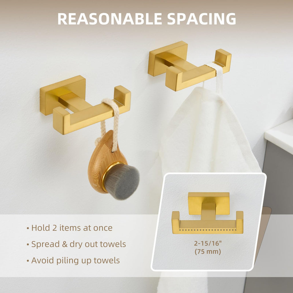 Double Towel Hook Brushed Dark Gold, Bath Robe Holder, 2 Pack