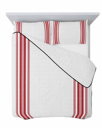 Quilt Sets King Size Red Ticking Vertically Stripe Comforter Set Lightweight Soft Bedspread Coverlet Simple Style