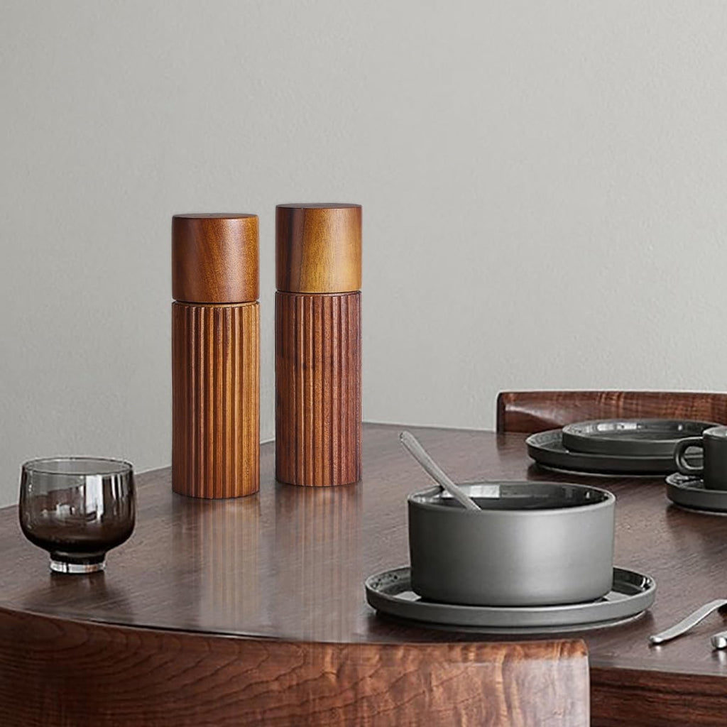 Acacia Wood Salt and Pepper Grinder Set with Ceramic Grinder - Set of 2