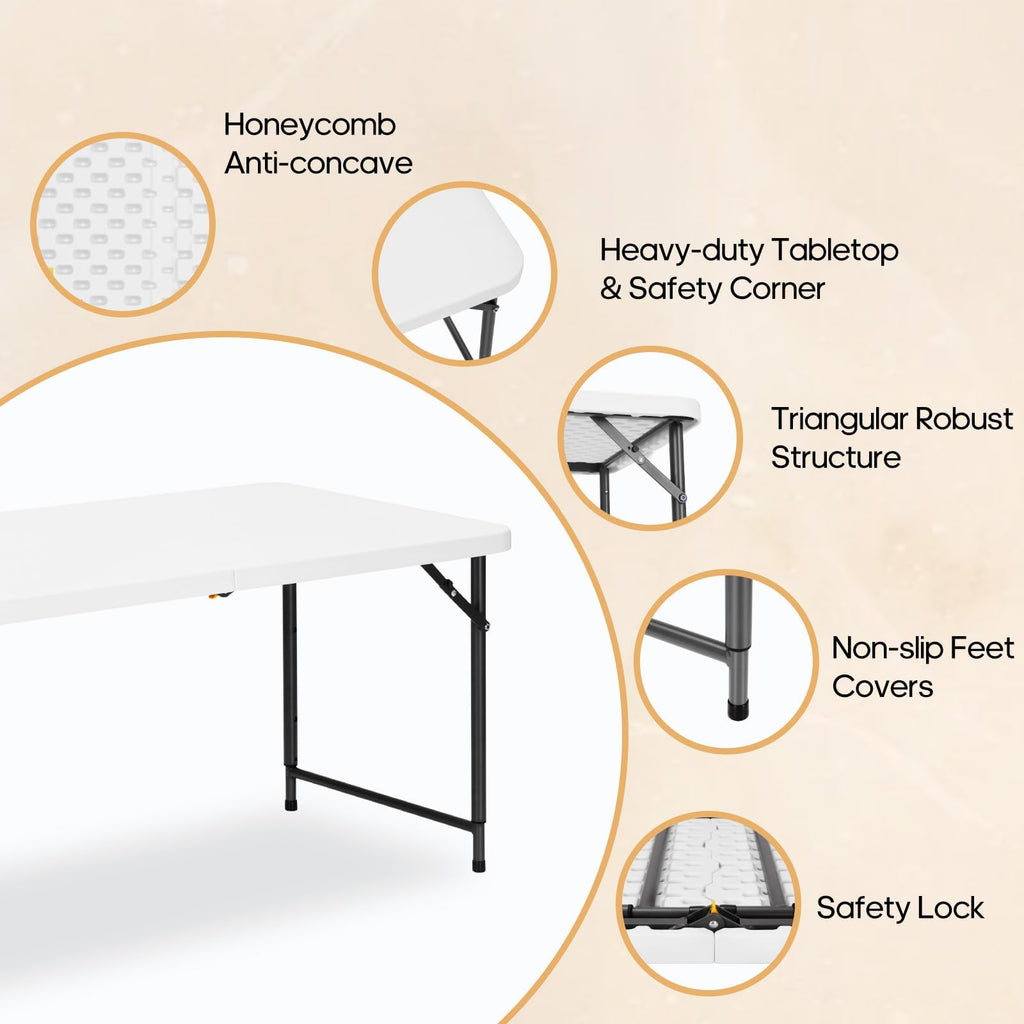4ft Folding Table with Adjustable Height, 2-Level Foldable Table with HDPE Top & Steel Legs, Portable 4 Foot Folding