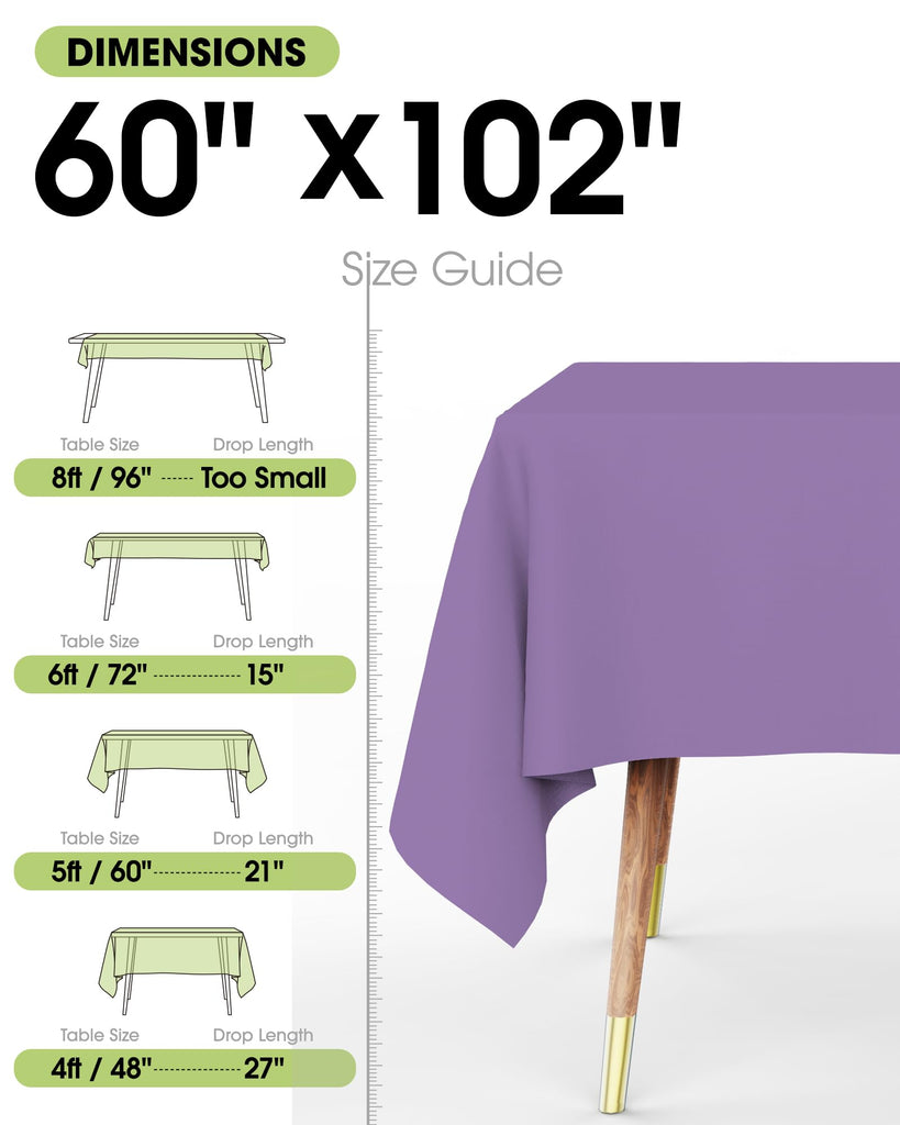 Polyester Tablecloth 60" x 102" Reusable Washable 2 Pack Lavender