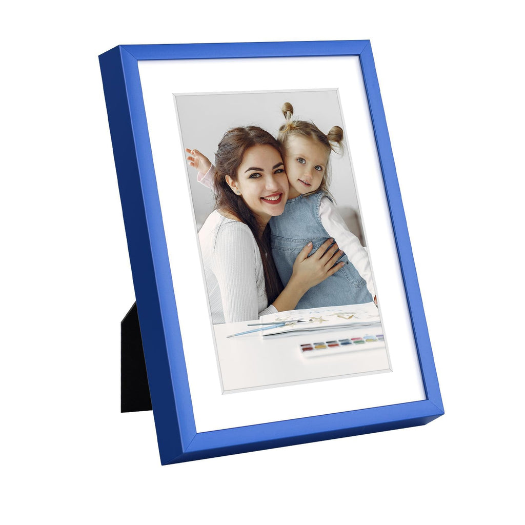5x7 Blue Aluminum Frame with White Mat, Real Glass