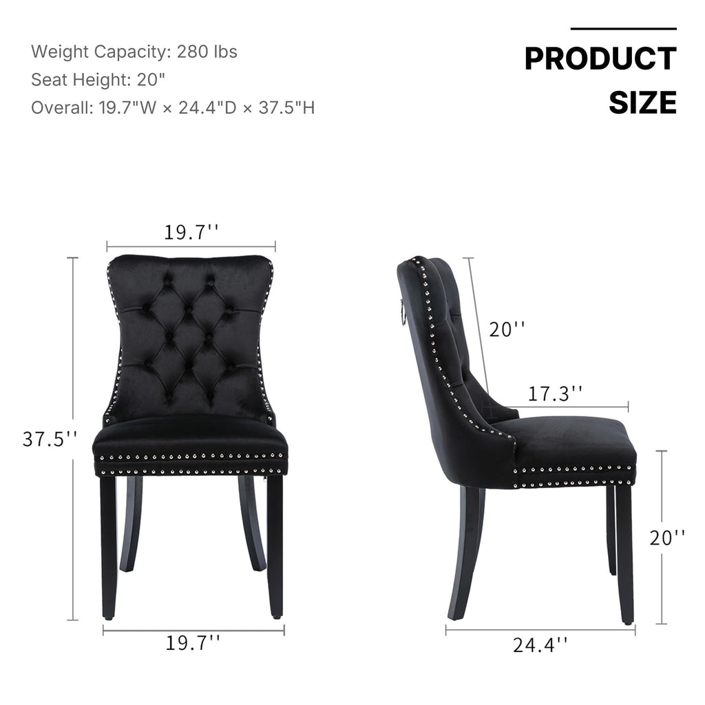 Modern Tufted Upholstered Dining Chairs Set of 4, Classic Black Velvet Dining Room Chair with Solid Wood Legs, Sillas