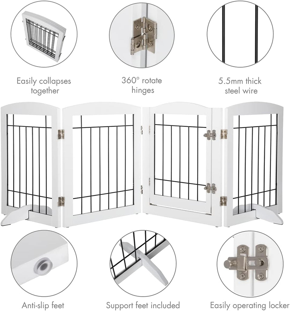 Dog Gate Indoor with Door, Freestanding Pet Gate for Doorway, Stair