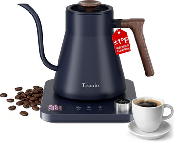 Gooseneck Electric Kettle with Temperature Control, 0.9L, Blue Wood | ±1°F Precision Pour Over Kettle, LCD Dual