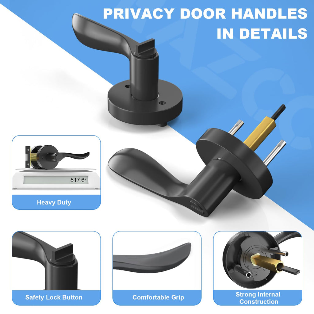 Privacy Door Levers, 6 Pack Black Door Handles Interior Door Levers Keyless Lockset, Heavy Duty Reversible Wave