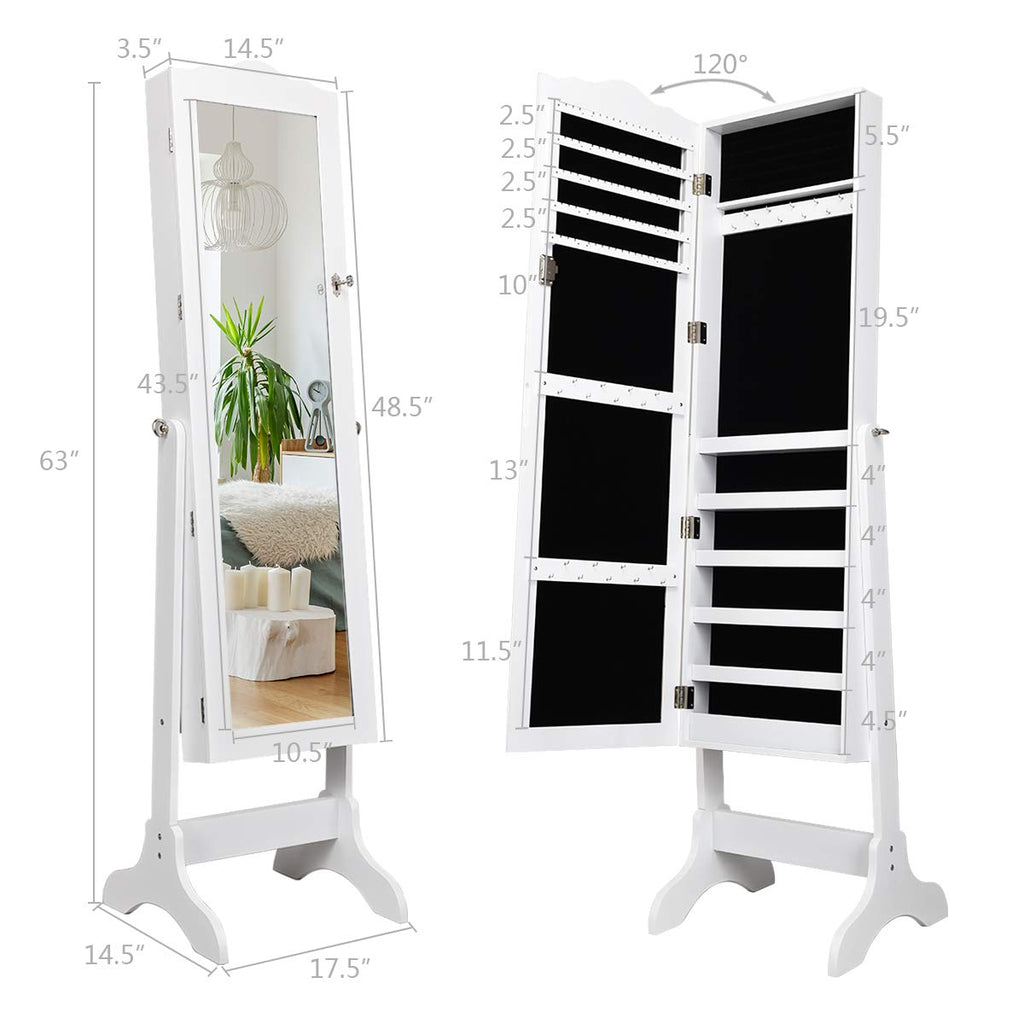 Standing Jewelry Cabinet Armoire with Full Length Mirror, Lockable