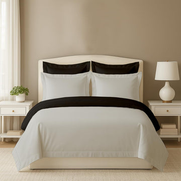5PC Reversible Duvet Cover Set King 104x90 - 100% Egyptian Cotton, Sateen, Soft & Breathable, Zipper Closure, Hotel