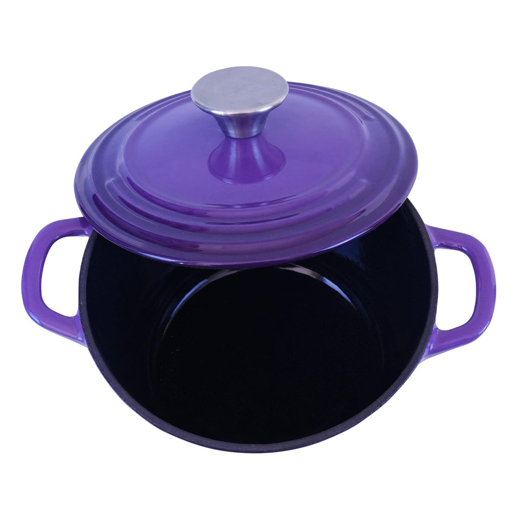 Dutch Oven Pot with Lid 1.8 Qt Cast Iron Dutch Oven for Bread Baking, Purple Enameled Cast Iron Rice Pot, Small Deep