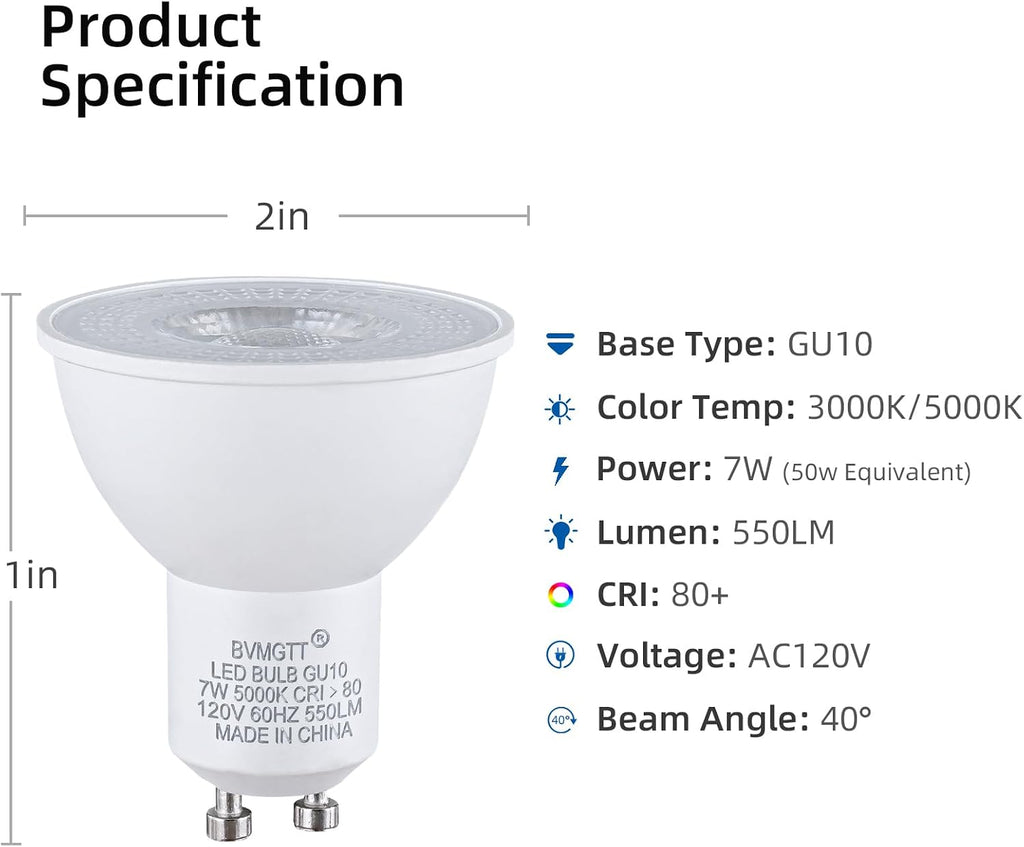 Light Bulbs MR16 led Light Bulb GU10 led Bulb 5000K 10Pin Energy Efficient 7W 550Lumens 120V, Range Hood, Living