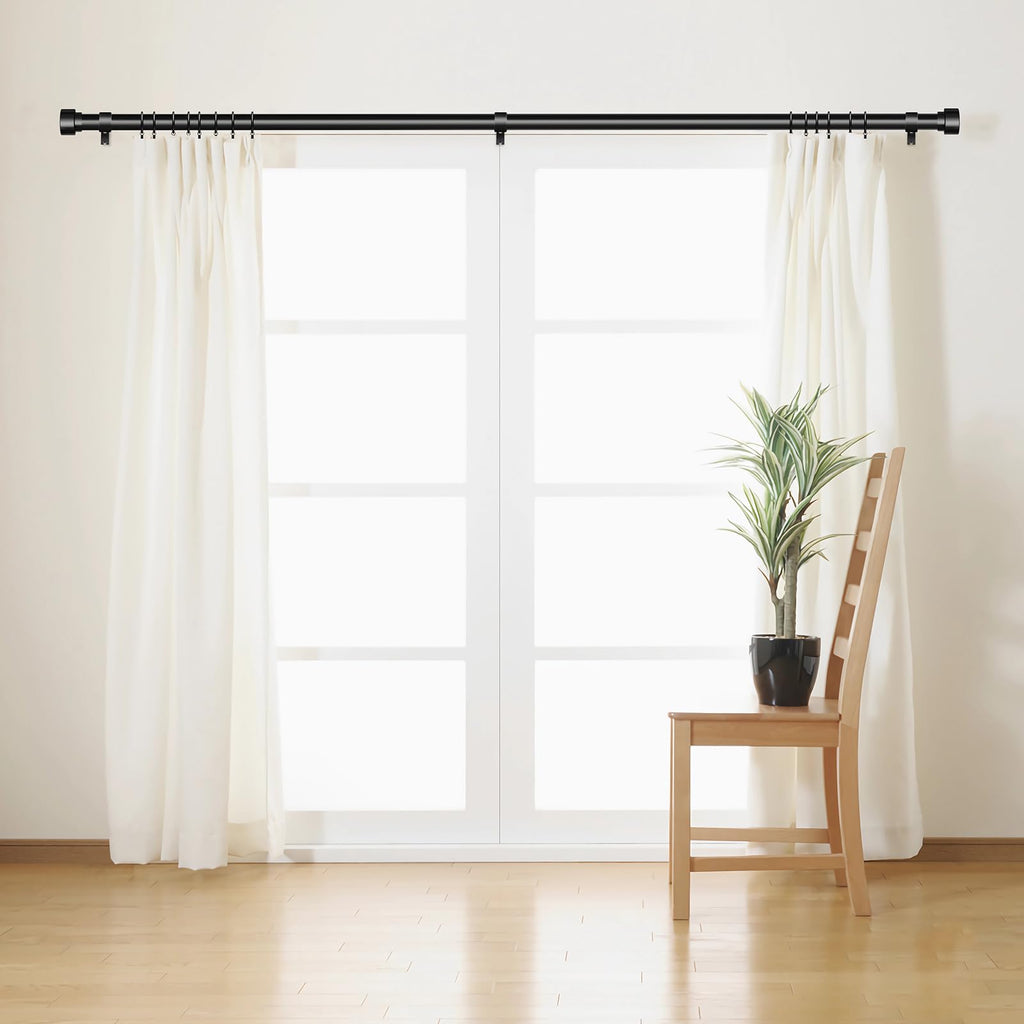 Black Curtain Rods for Windows 48 to 84 Inch (4-7 Feet), 1 Inch Diameter Adjustable Heavy Duty Curtain Rod, Modern
