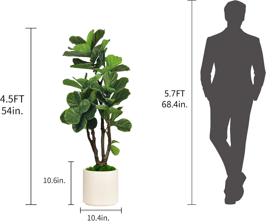 Fiddle Leaf Fig Tree Artificial 4.5FT - 54 Inch Tall Fake Plant Indoor Faux Tree with Bendable Branches & Realistic