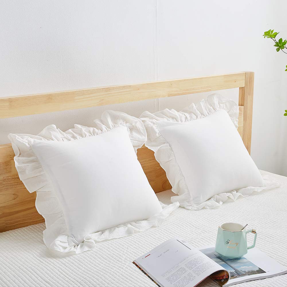 Off White Ruffle Decorative Throw Pillow Covers 20"x20"