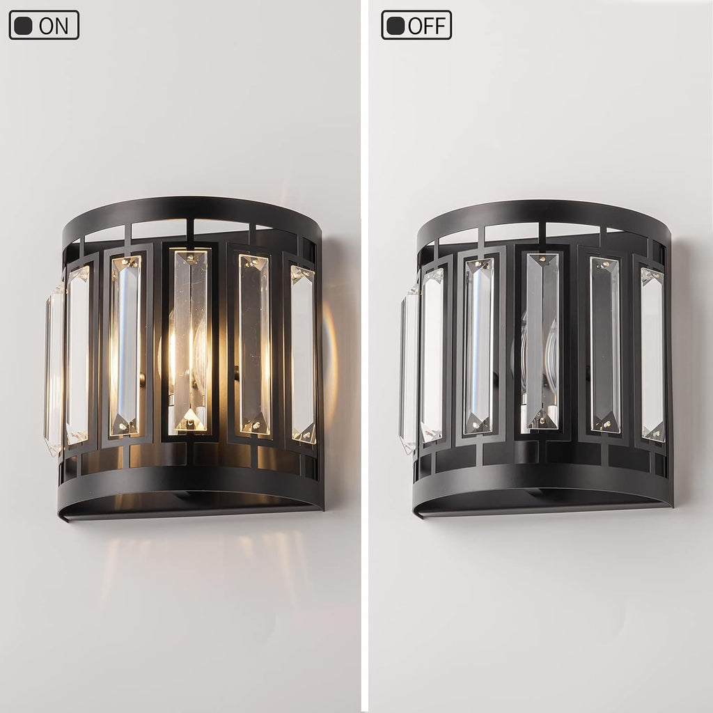 Modern Crystal Wall Sconce 1xE26 Black Vanity Wall Lamp K9 Crystal Wall Light Fixture for Hallway Doorway Bedroom