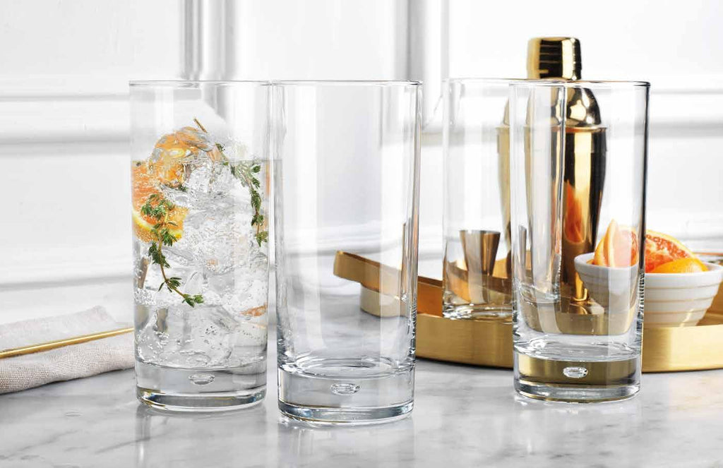 Highball Glasses set of 4, 17 oz Drinking Glasses, Red Series Heavy Bubble Base