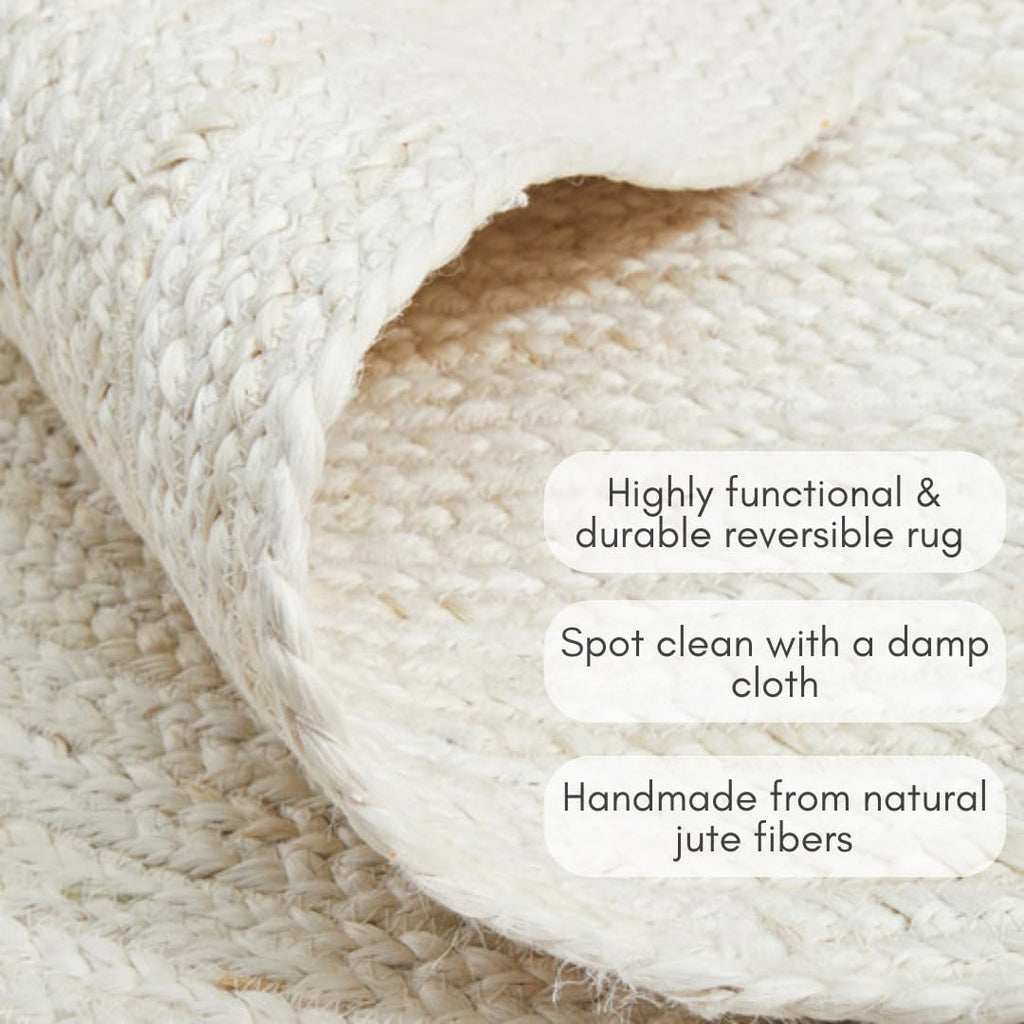 Handwoven Jute Area Rug- Off-White Round Rustic Vintage Beige Braided Reversible Rug- Eco Friendly Rug , Farmhouse