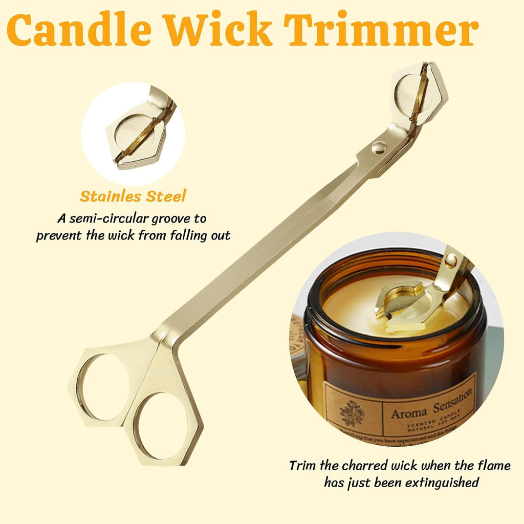 Premium 4 in 1 Candle Accessory Set - Candle Wick Trimmer, Snuffer, Wick Dipper and Tray, Care Kit for Candle Lover