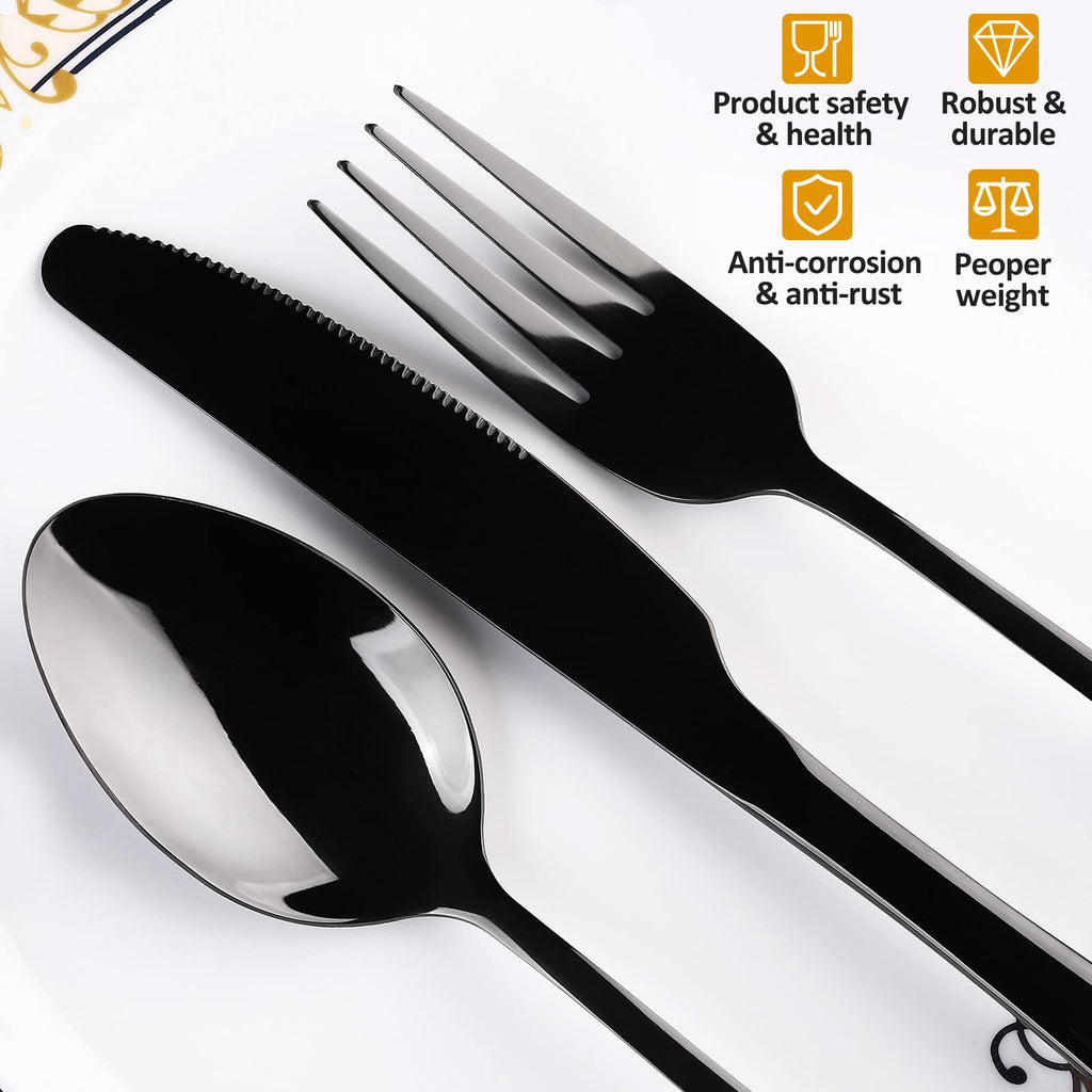 Black Flatware Set for 8, 40-Piece Silverware Set for 8, Utensil Sets Tableware Cutlery, Mirror Polished, Dishwasher