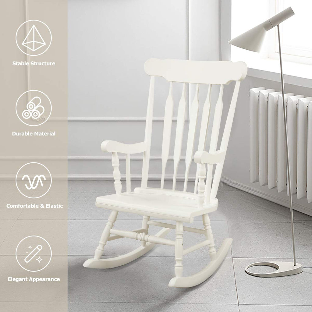 Indoor & Outdoor Wood Rocking Chair, Patio Rocking Chair, White