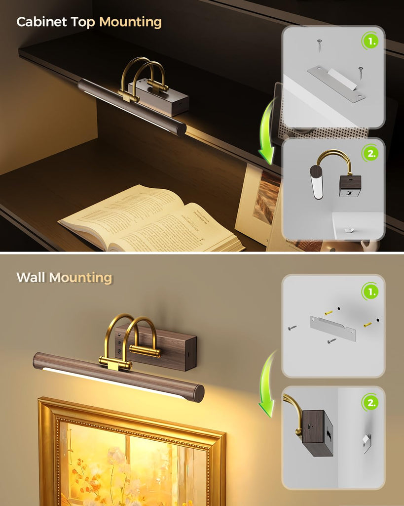 Picture Light, 12.6′′ Wireless Battery Operated Rechargeable LED Wall Light with Remote, Dimmable Art Light
