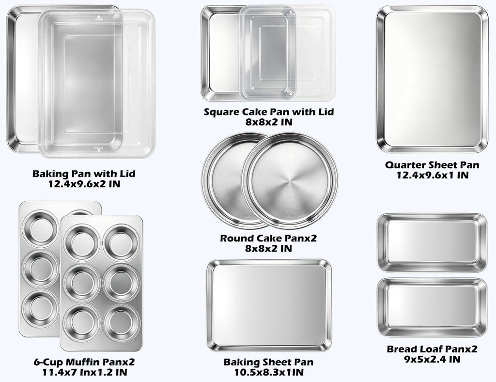 Non-Toxic Stainless Steel Bakeware Baking Sheet Set of 10 with Lid