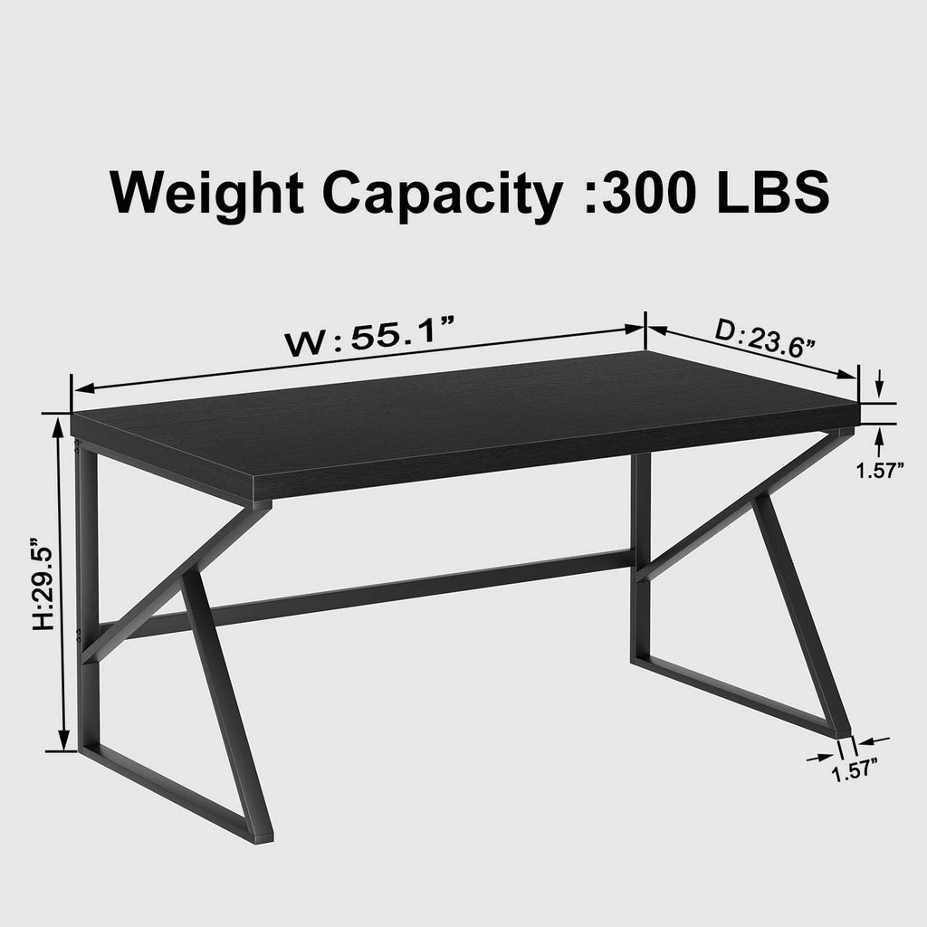 Black Desk, Modern Industrial Home Office Computer Desk 55 Inch